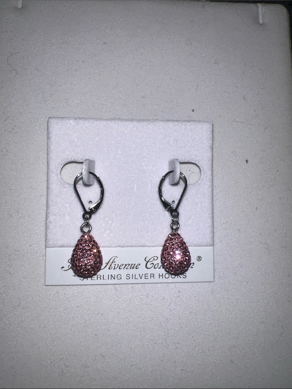 Pink Crystal Teardrop Sterling Silver Hook Earrings